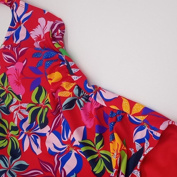 Sold! Caribbean Joe Tropical Print One Piece Swimsuit Red‎ 14 NWOT - Picture 3 of 13